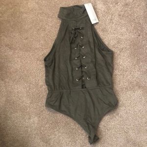 Tobi Olive green lace up bodysuit